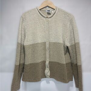 Northern Reflections Beige and Tan Striped Knit Collarless Button Down Cardigan